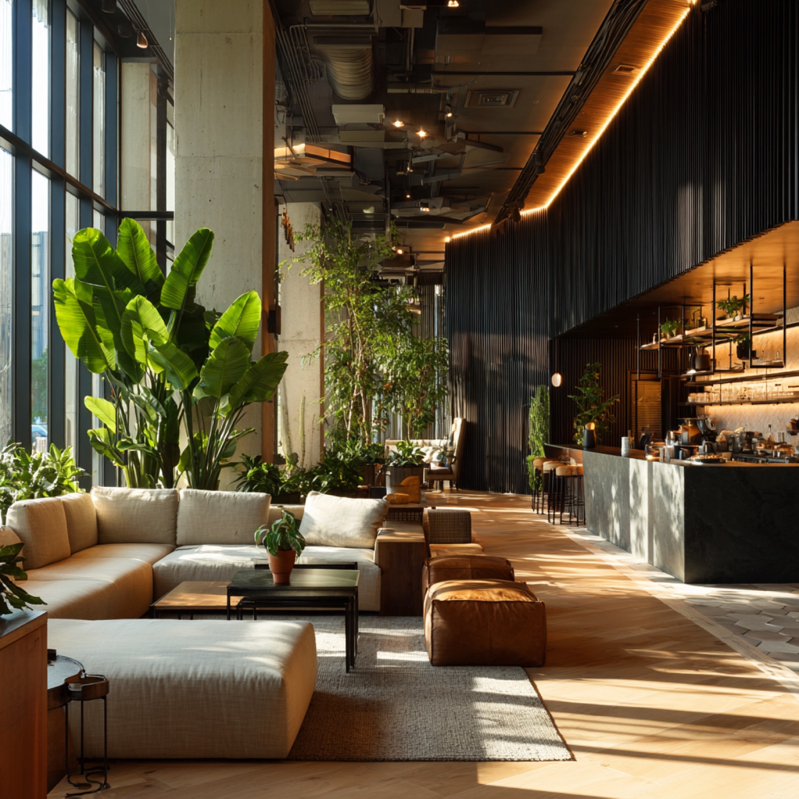A concept render of a planted lounge in daylight